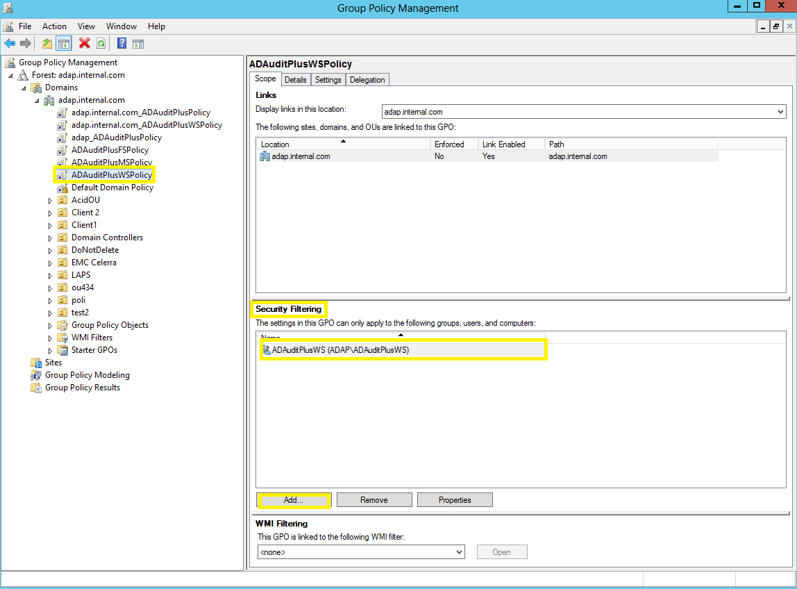 Workstation Security Filtering GPO